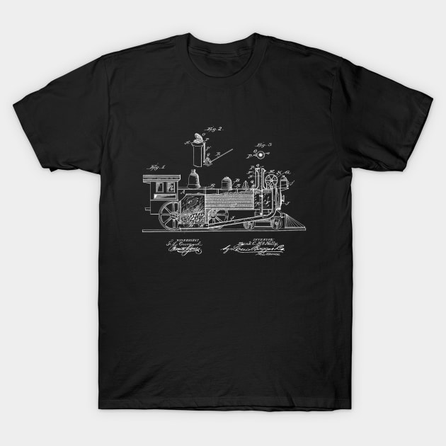 smoke consuming locomotive Vintage Patent Drawing T-Shirt by TheYoungDesigns